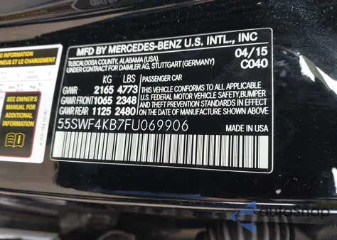 2015 Mercedes-Benz C 300 4Matic from USA, damaged, VIN 55SWF4KB7FU069906